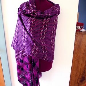 Vintage Shawl Purple Sari Wrap with Fringe